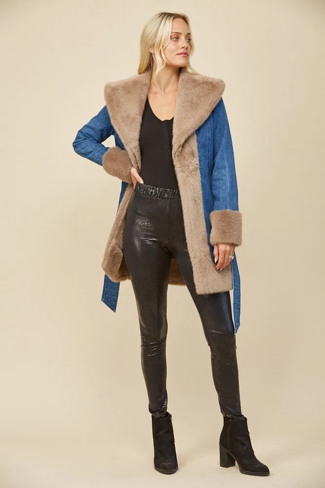 Dolly Denim Fur Trim Coat