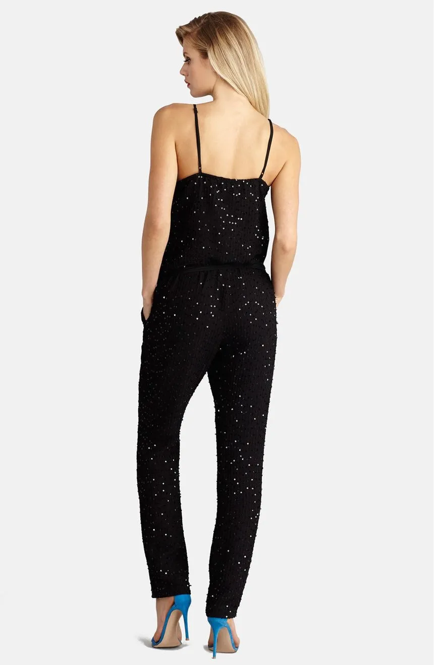 Donna Morgan Sequin Wrap Formal Jumpsuit - Black