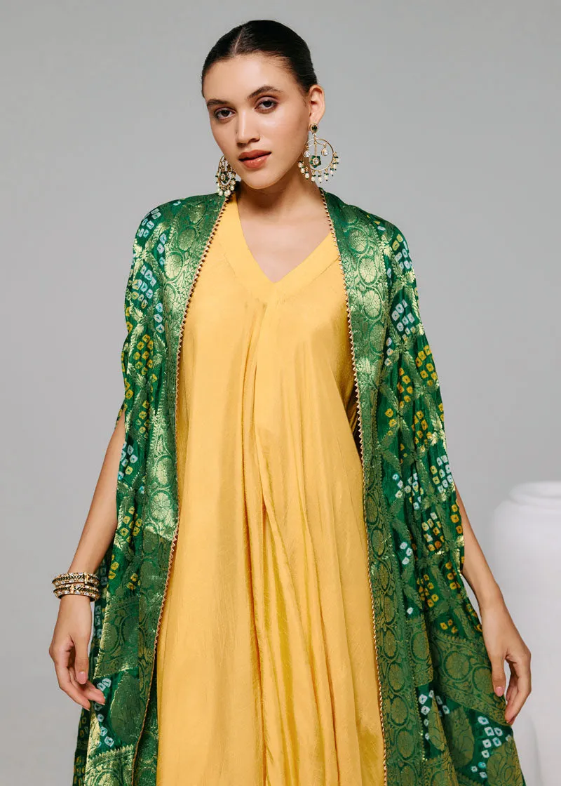 DRAPE YELLOW BANDHINI CAPE SET