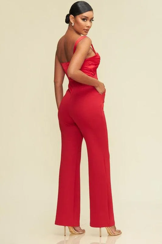 Draped deep v-neck jumpsuit