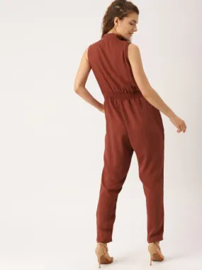 DressBerry Maroon Solid Basic Jumpsuit