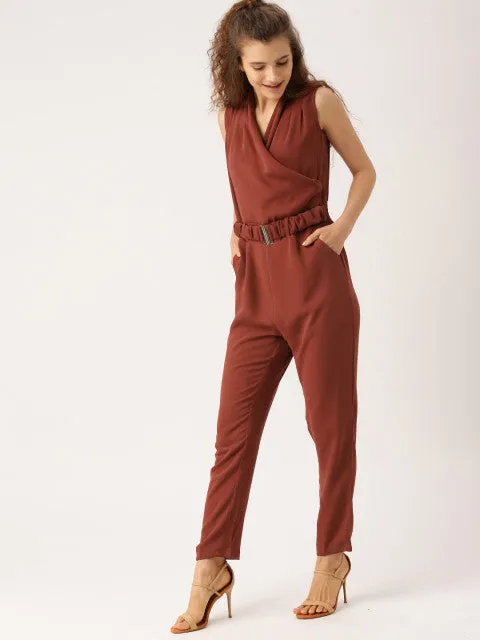 DressBerry Maroon Solid Basic Jumpsuit