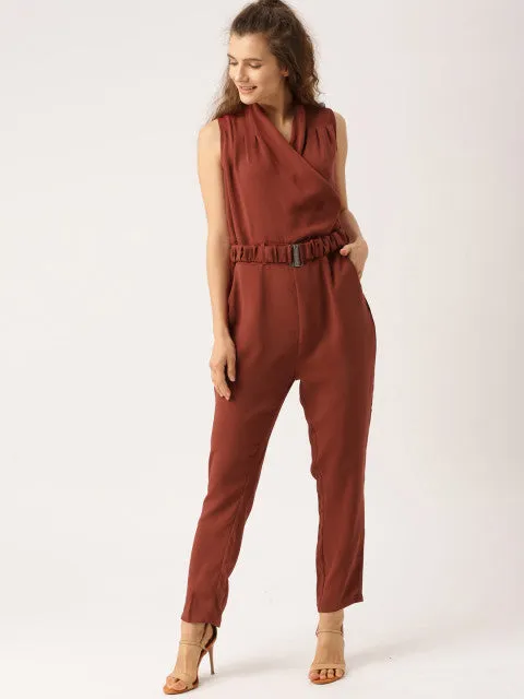 DressBerry Maroon Solid Basic Jumpsuit