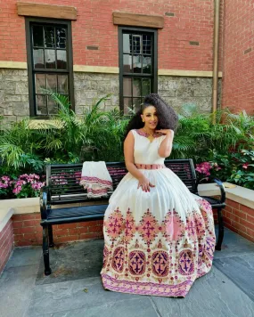 Embrace the Elegance of Habesha Dress Pink and Purple Splendor Modern Ethiopian Dress