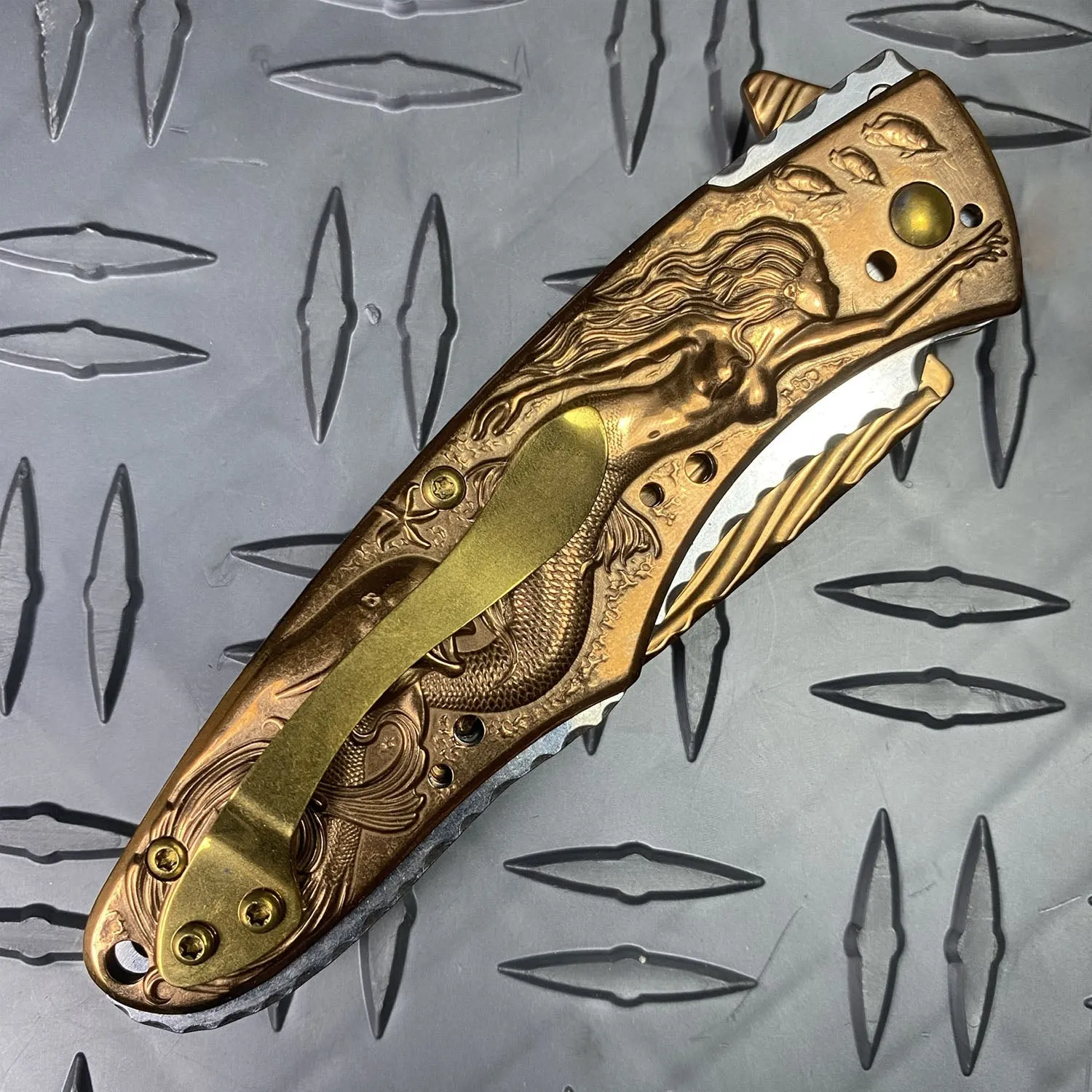 Falcon 8" Overall Knife W/ Gold Mermaid Design