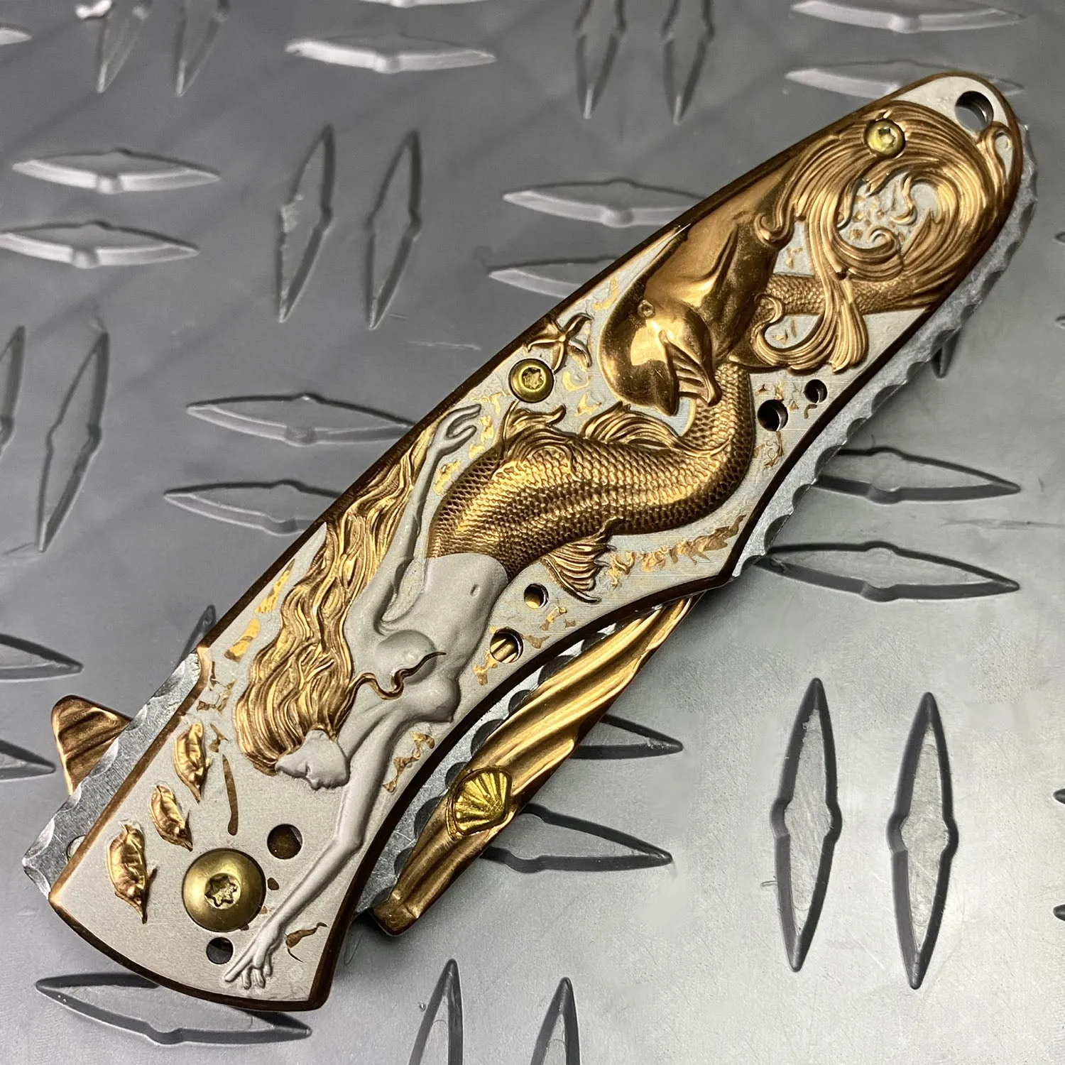 Falcon 8" Overall Knife W/ Gold Mermaid Design