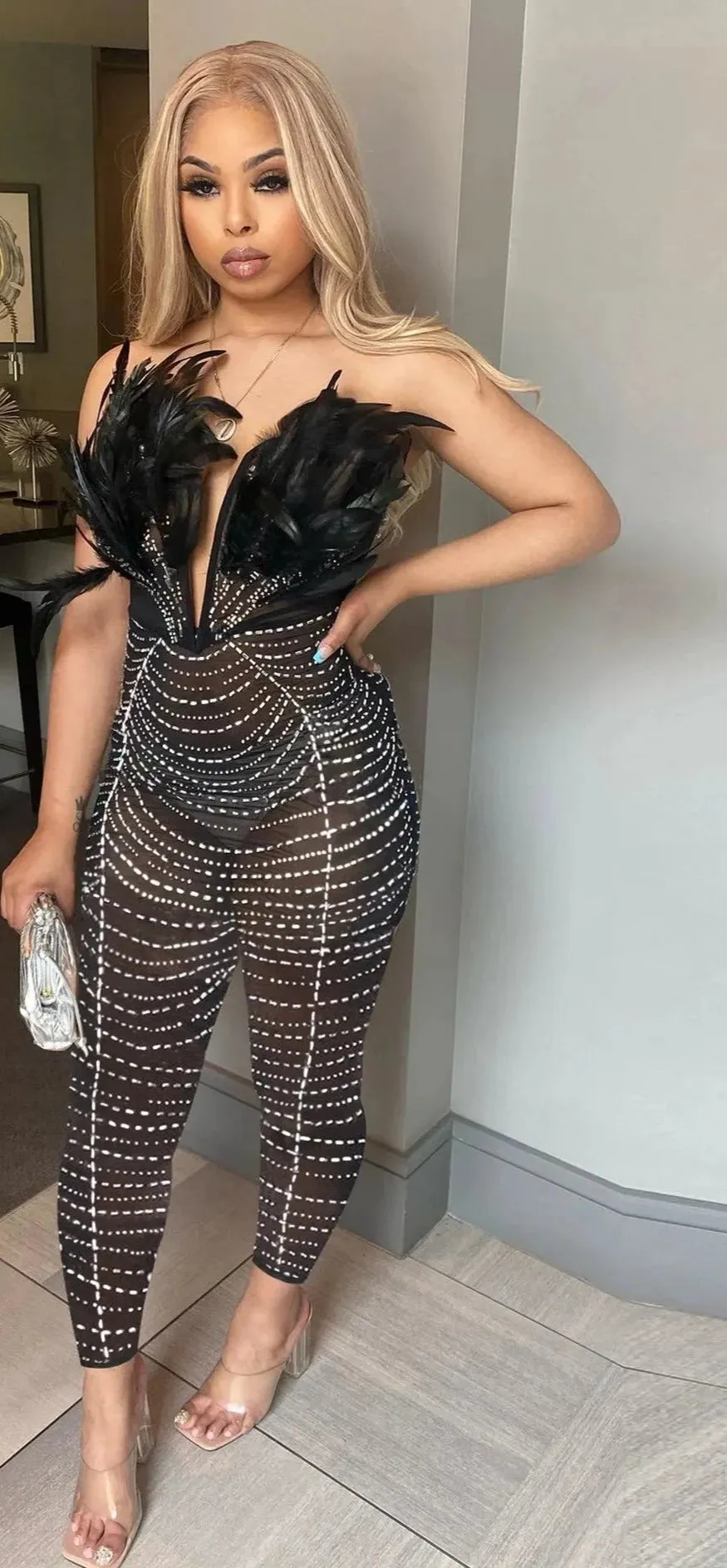 Feather & Diamond  Off Shoulder Jumpsuit