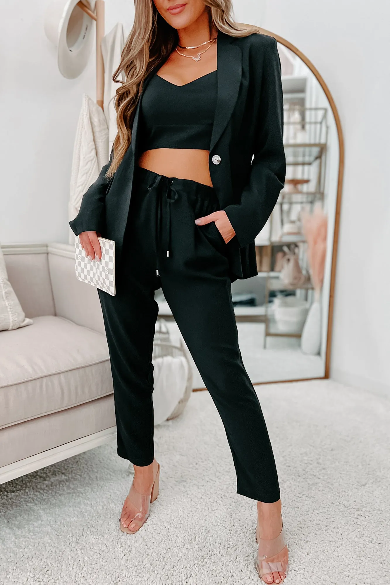 Feeling Bossy Three-Piece Blazer Set (Black)