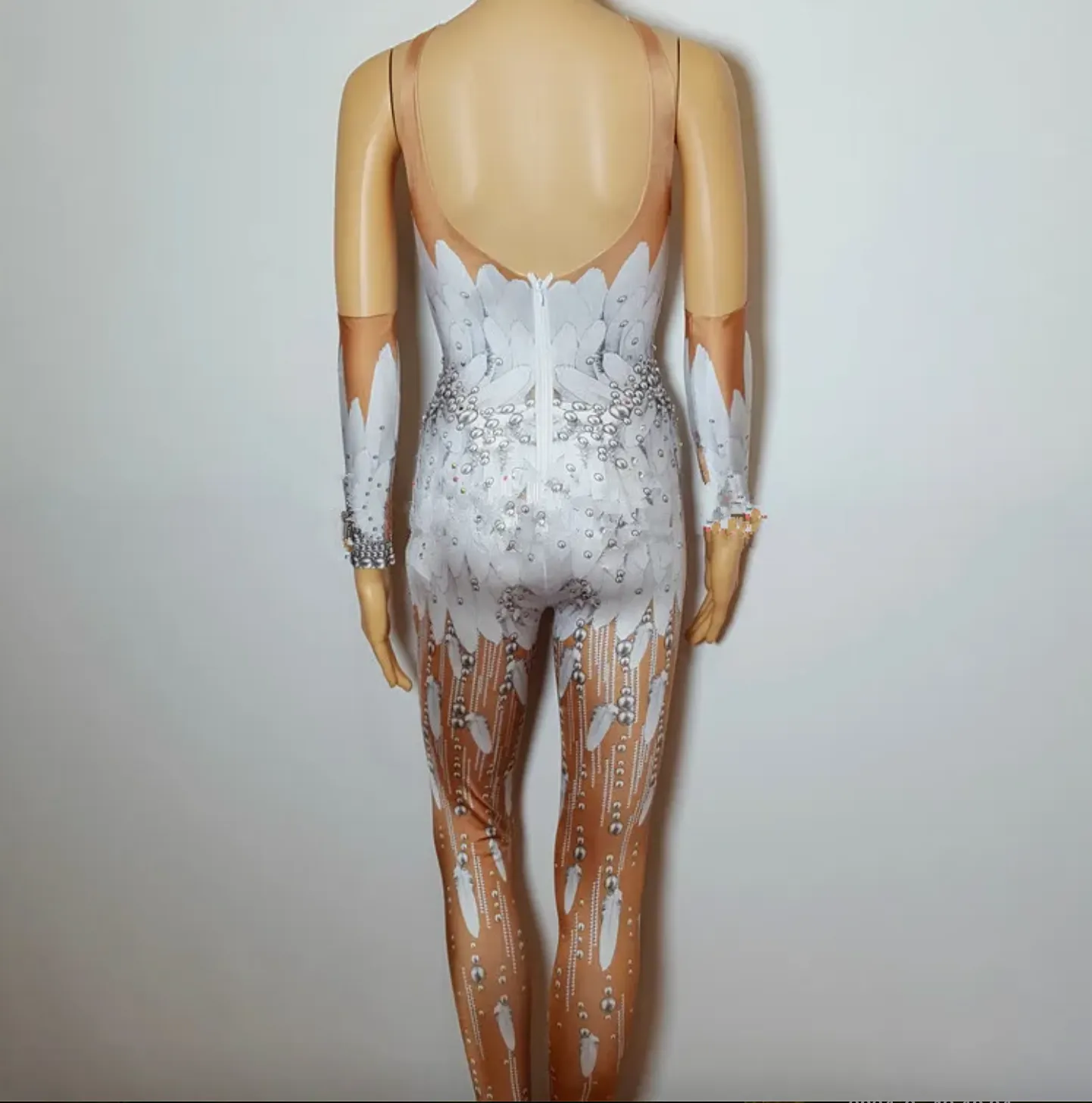 Festival Outfit Rhinestone White Jumpsuit Sequin Catsuit Birthday Outfit Crystal Party Costume