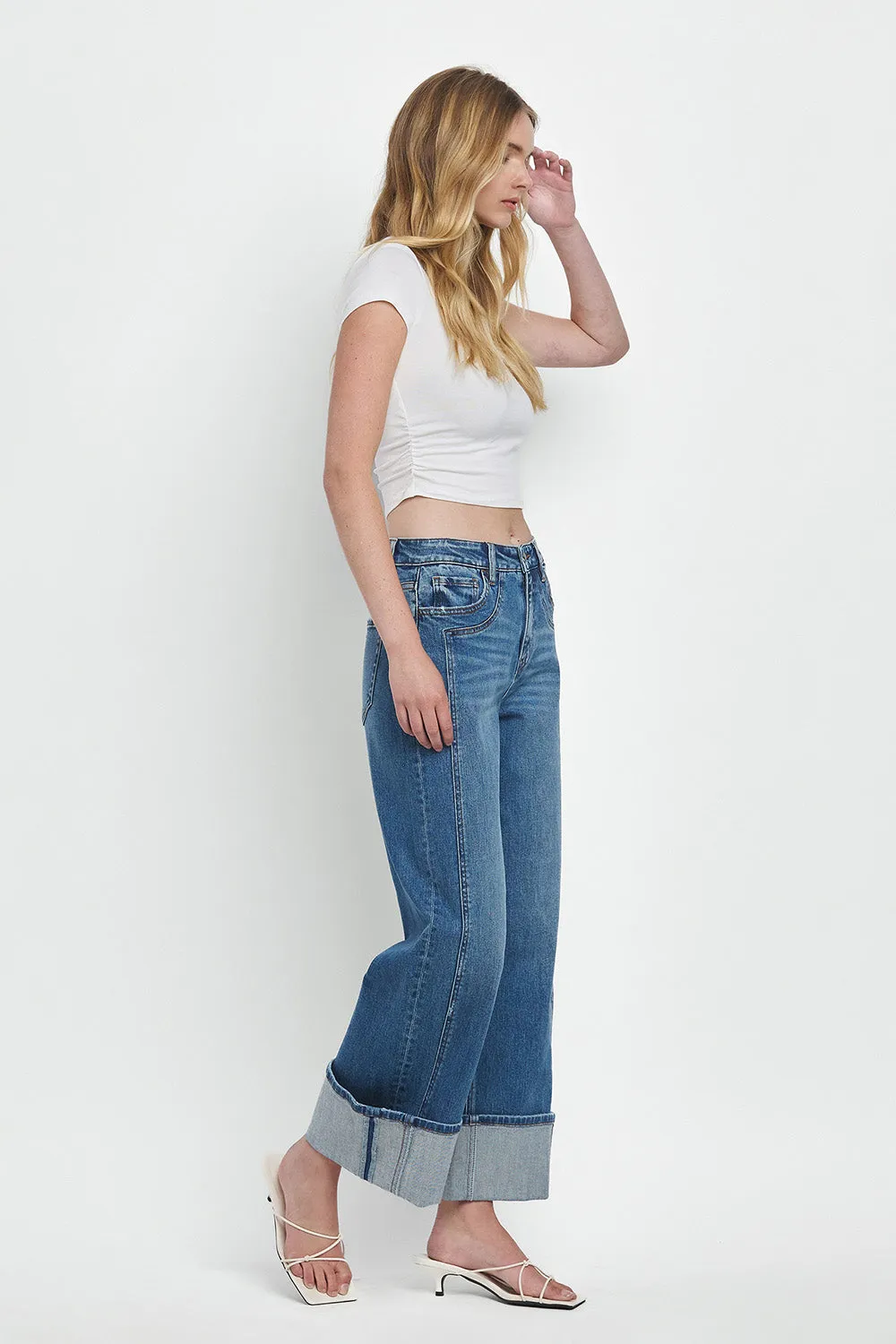 Flying Monkey - Super High Rise Cuffed Baggy Wide Jeans - F5856
