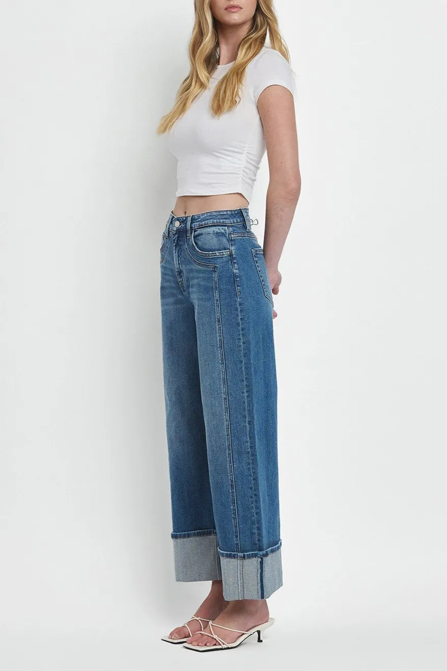 Flying Monkey - Super High Rise Cuffed Baggy Wide Jeans - F5856