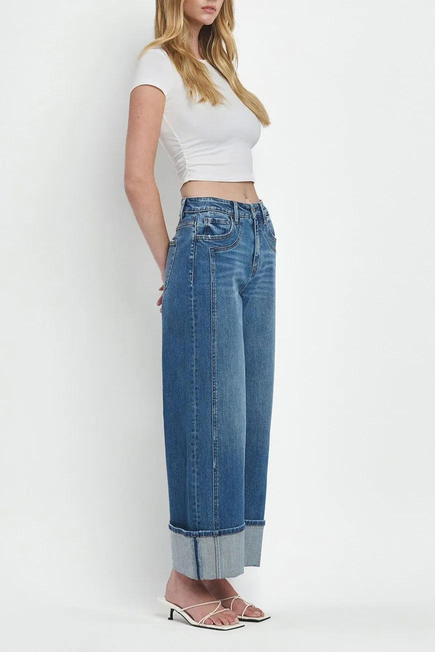Flying Monkey - Super High Rise Cuffed Baggy Wide Jeans - F5856