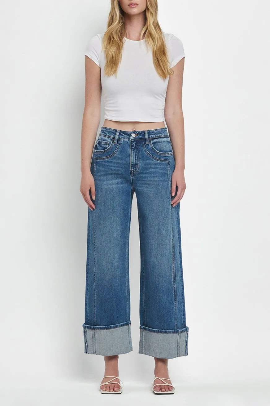 Flying Monkey - Super High Rise Cuffed Baggy Wide Jeans - F5856