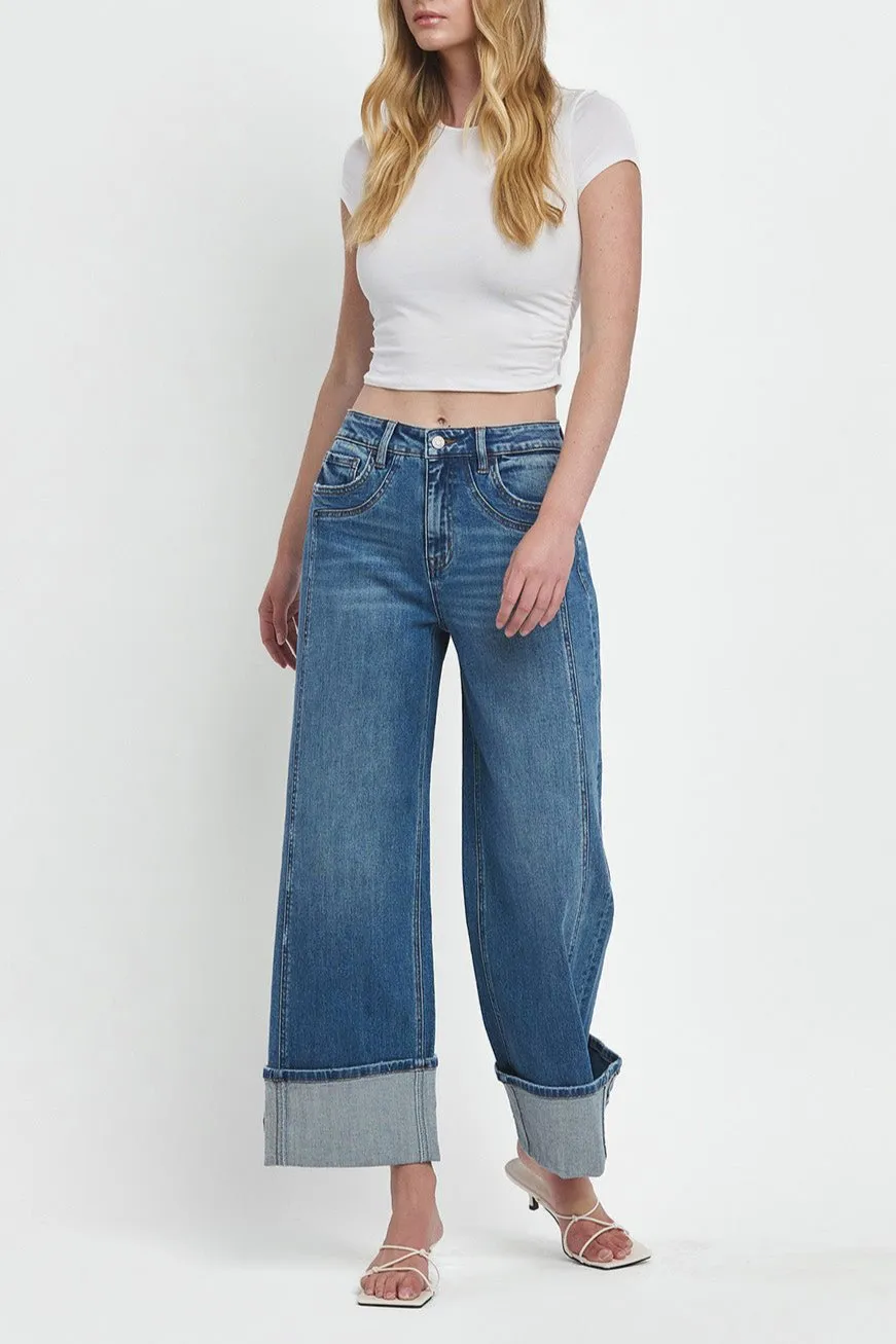 Flying Monkey - Super High Rise Cuffed Baggy Wide Jeans - F5856