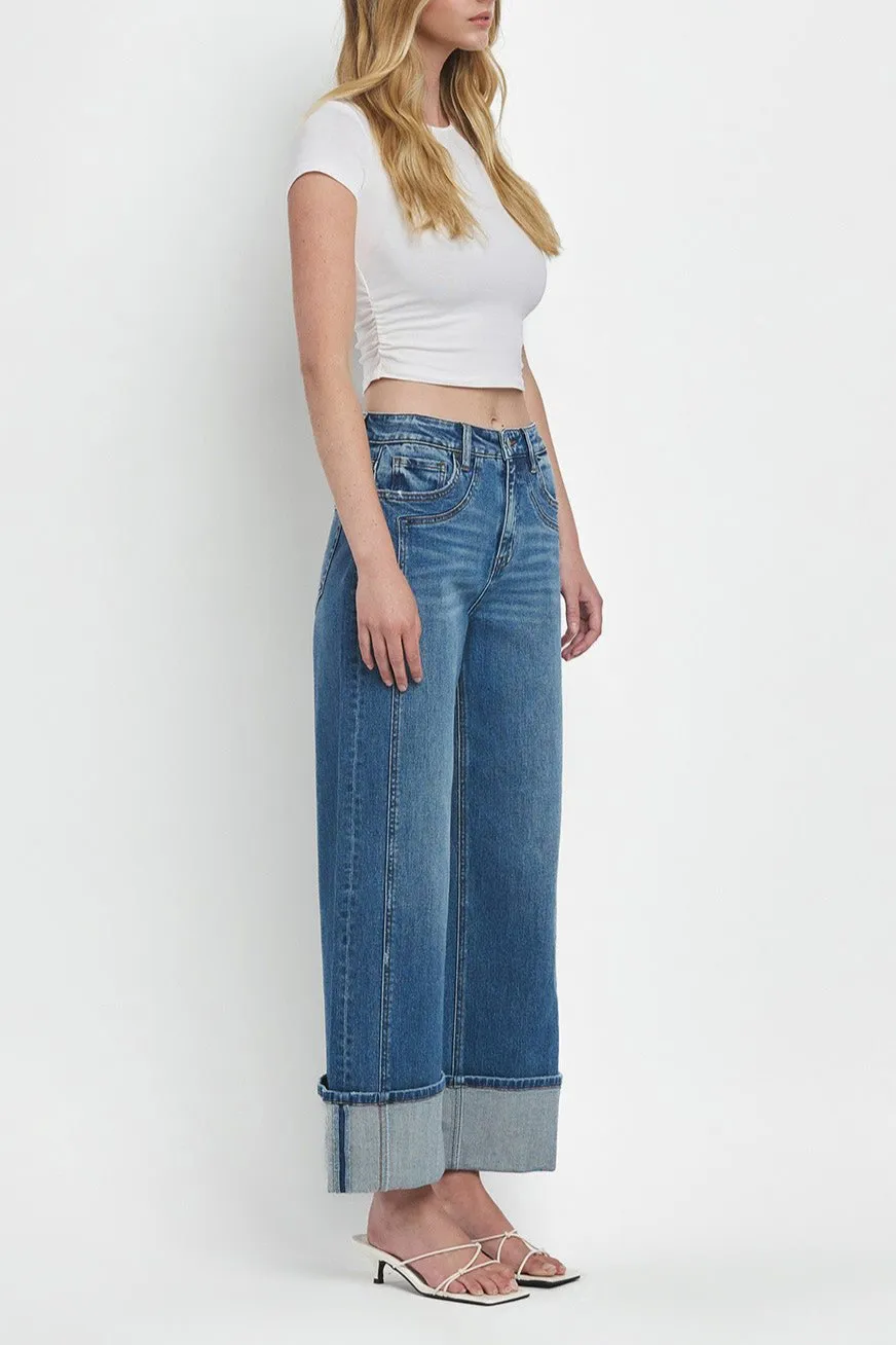 Flying Monkey - Super High Rise Cuffed Baggy Wide Jeans - F5856