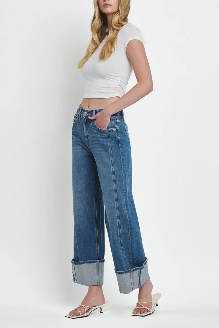 Flying Monkey - Super High Rise Cuffed Baggy Wide Jeans - F5856