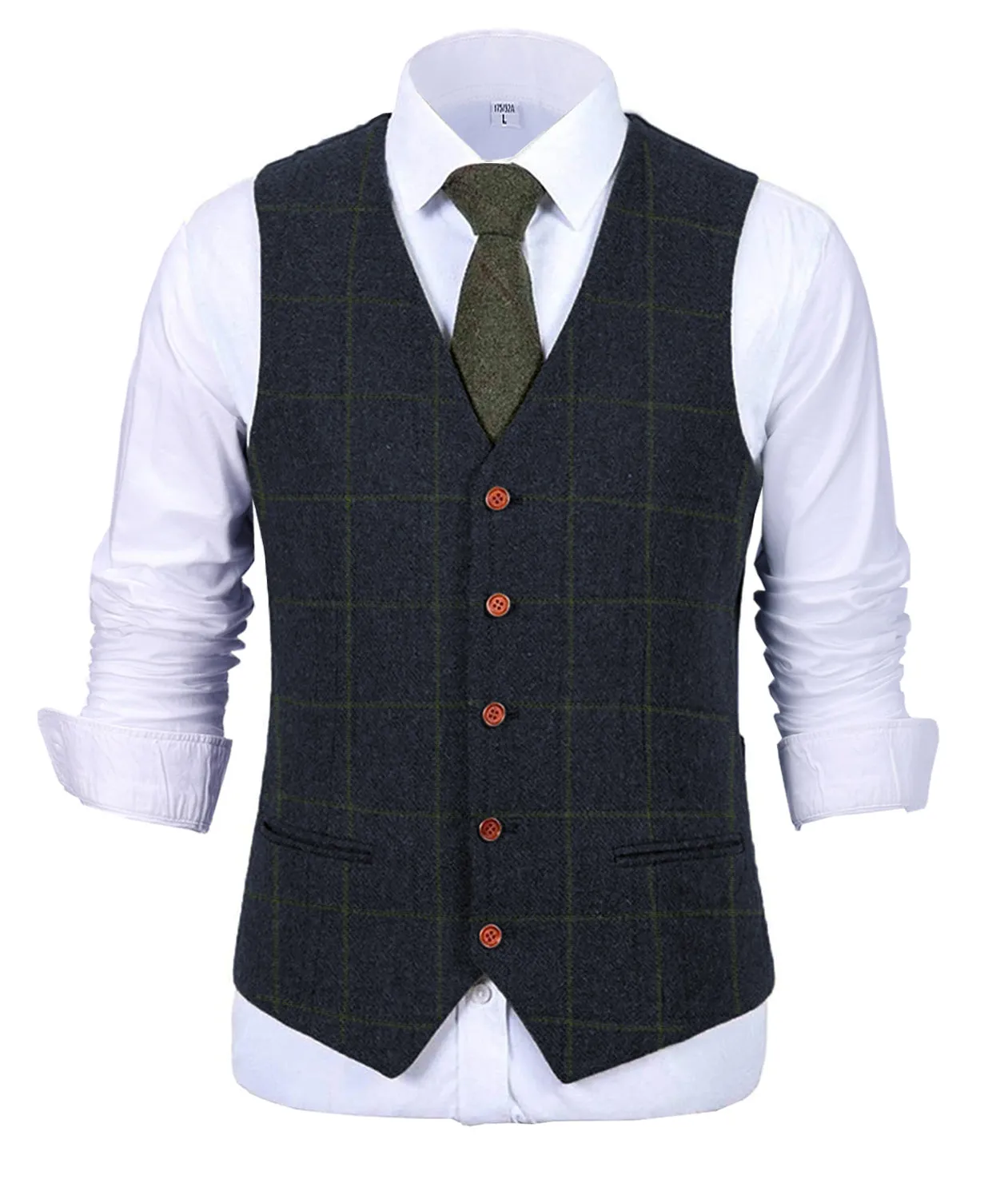 Formal Men's Suit Vest Plaid Tweed V Neck Waistcoat