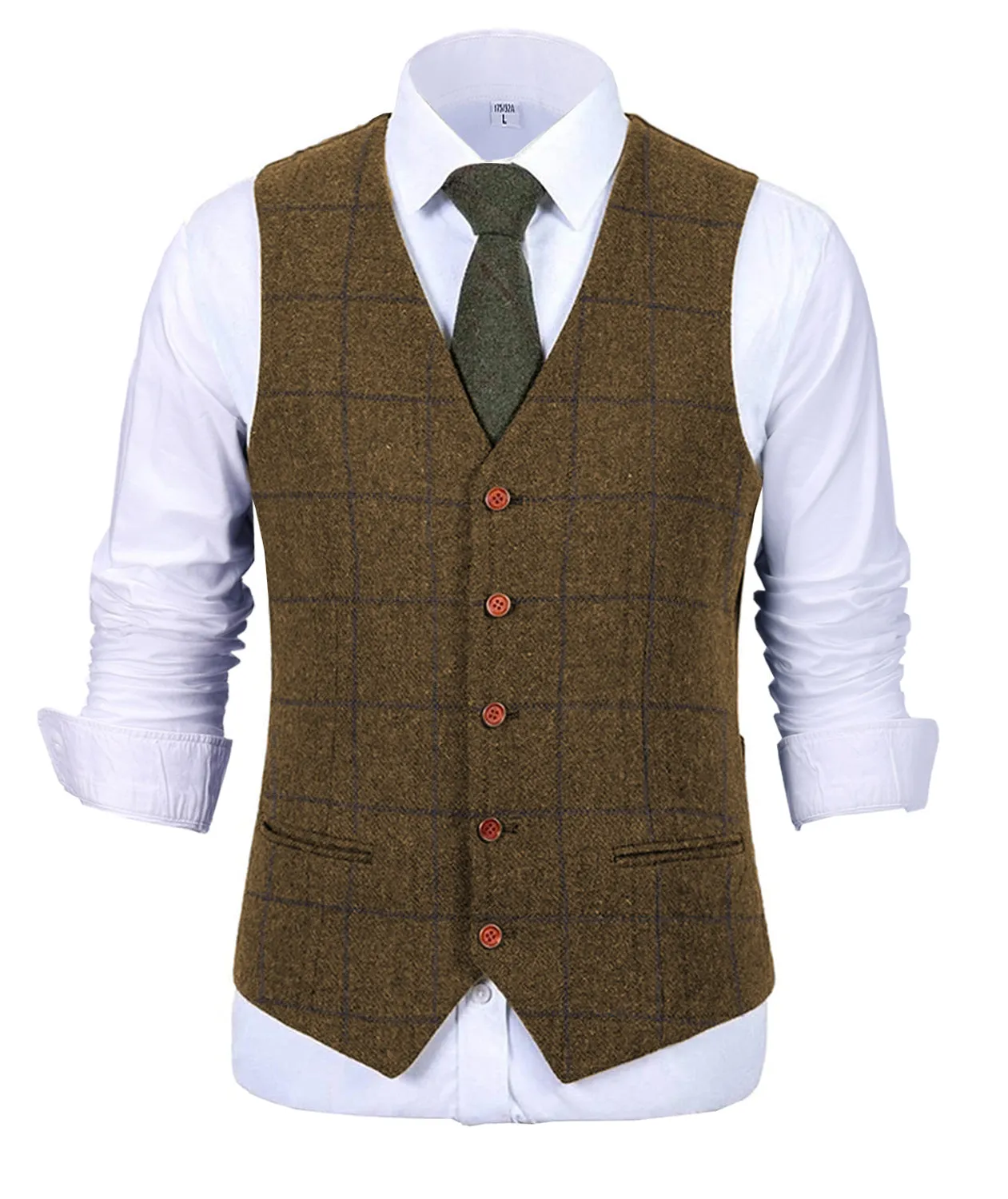 Formal Men's Suit Vest Plaid Tweed V Neck Waistcoat
