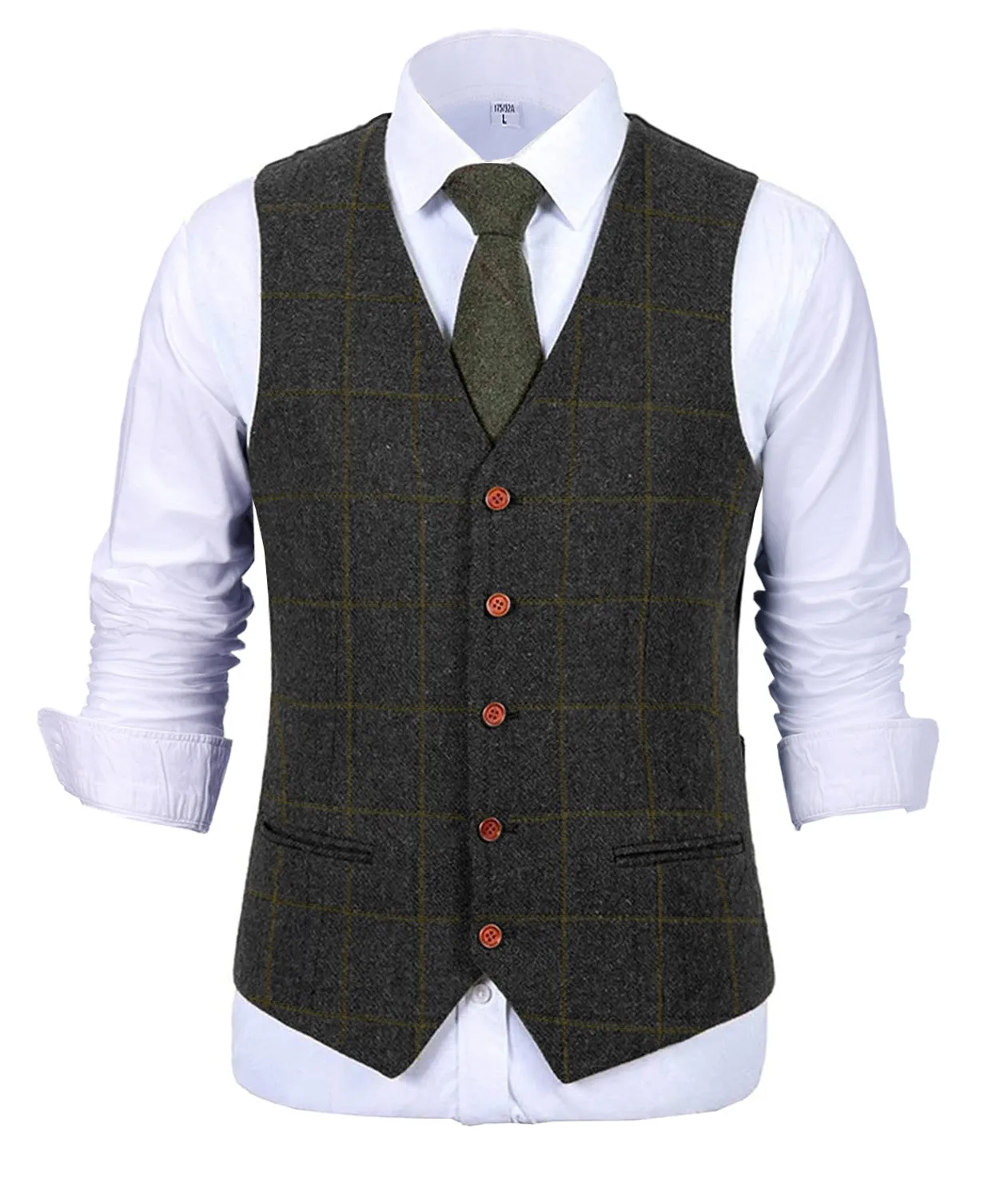 Formal Men's Suit Vest Plaid Tweed V Neck Waistcoat