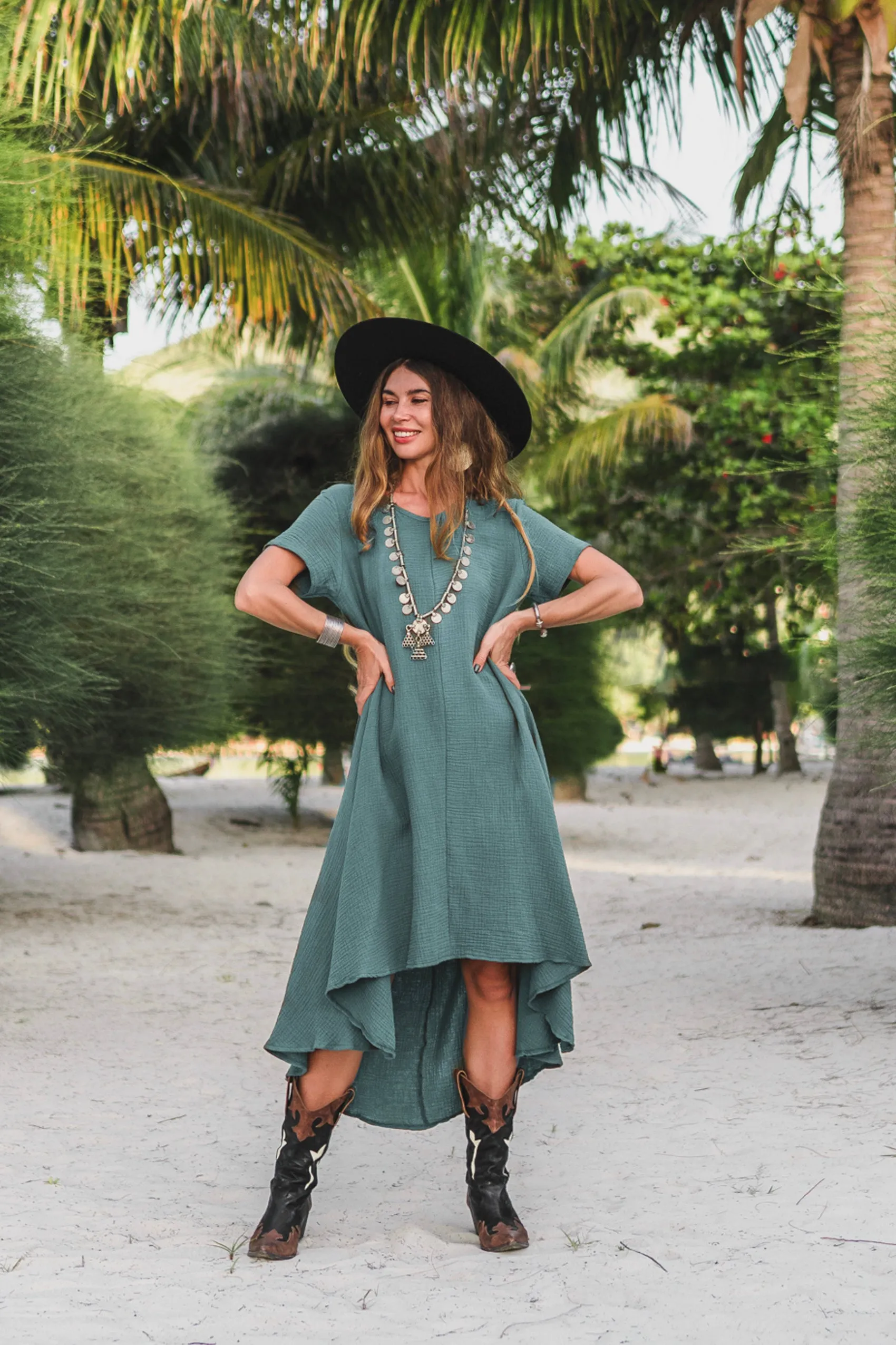 Gauze Cotton Dress Rhea Teal