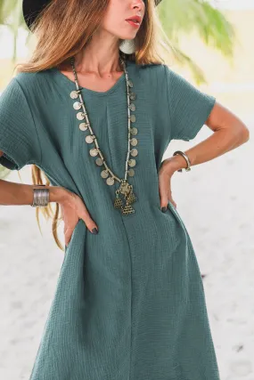 Gauze Cotton Dress Rhea Teal