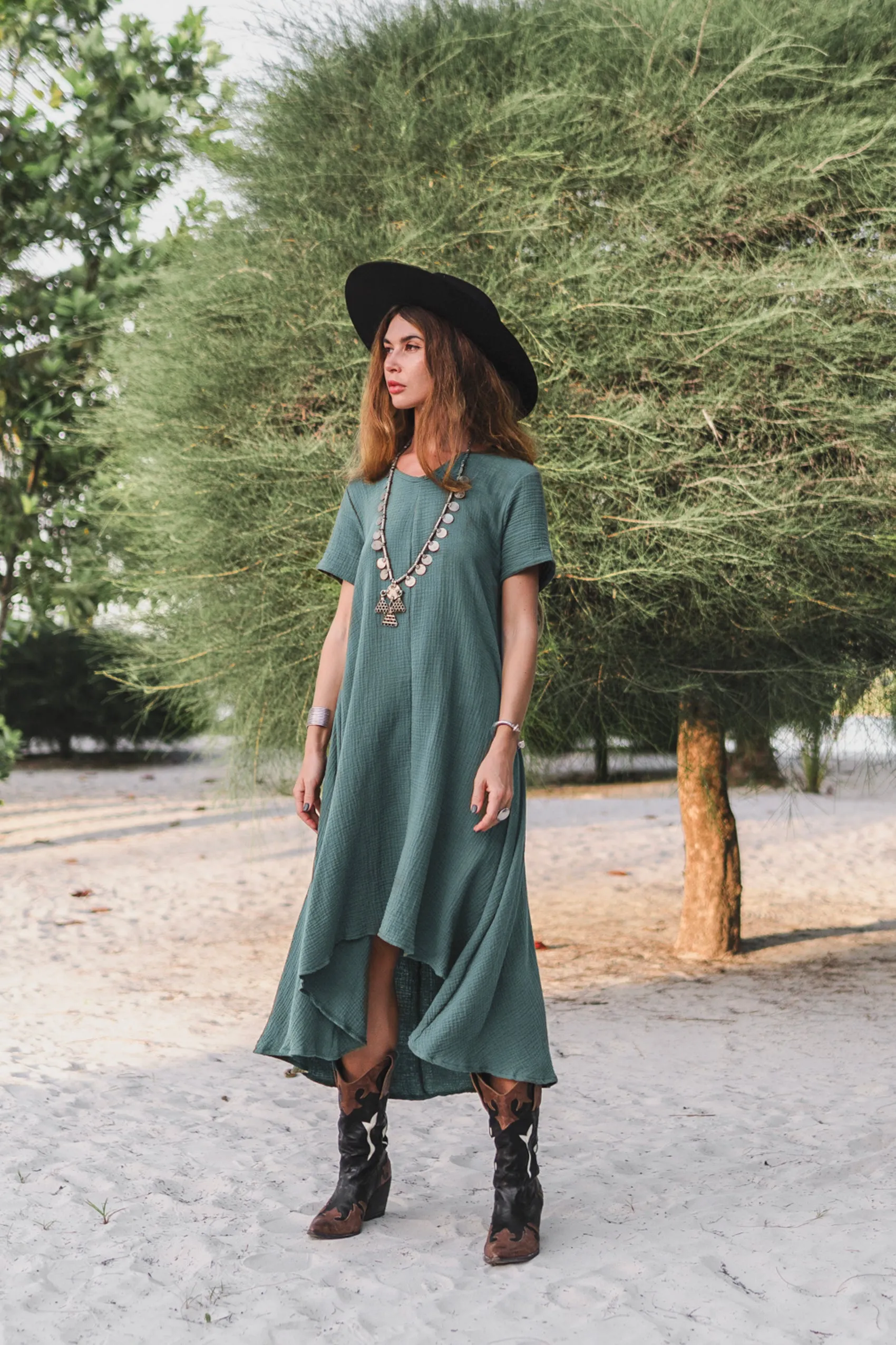 Gauze Cotton Dress Rhea Teal