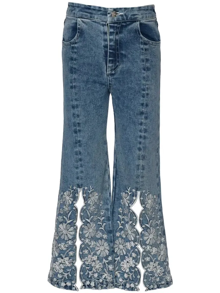 GBY Embroidered Slit Front Jeans