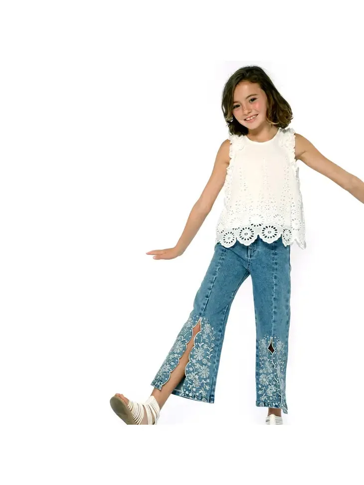 GBY Embroidered Slit Front Jeans