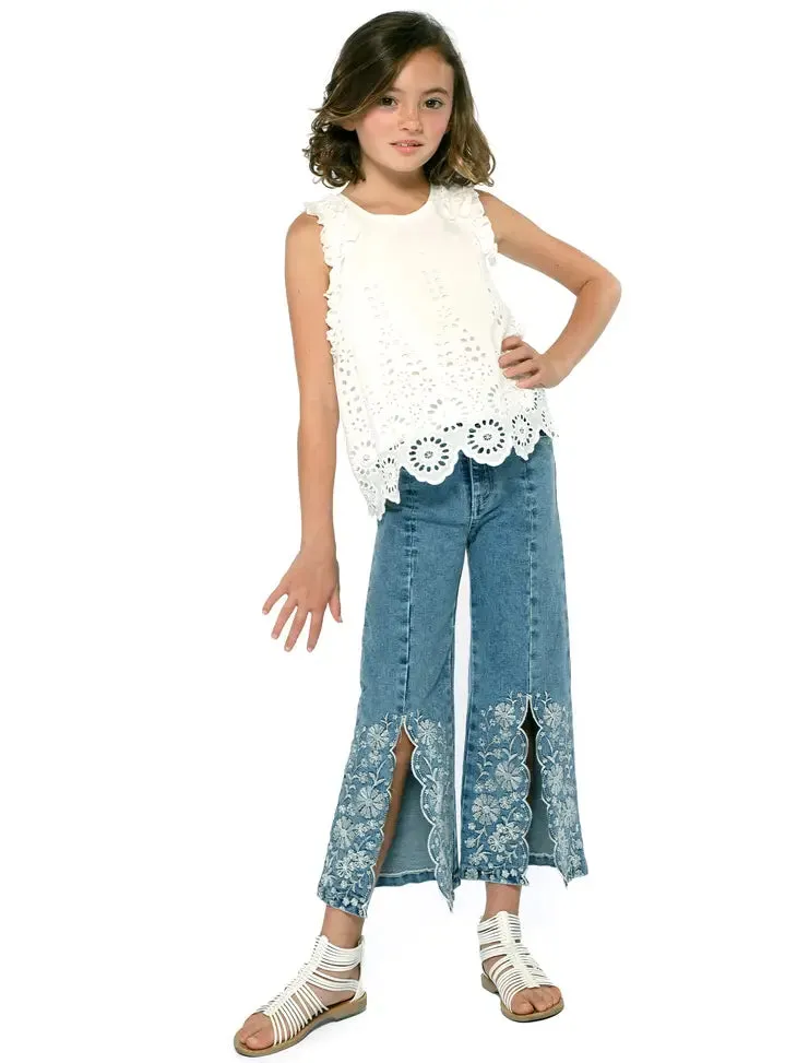 GBY Embroidered Slit Front Jeans