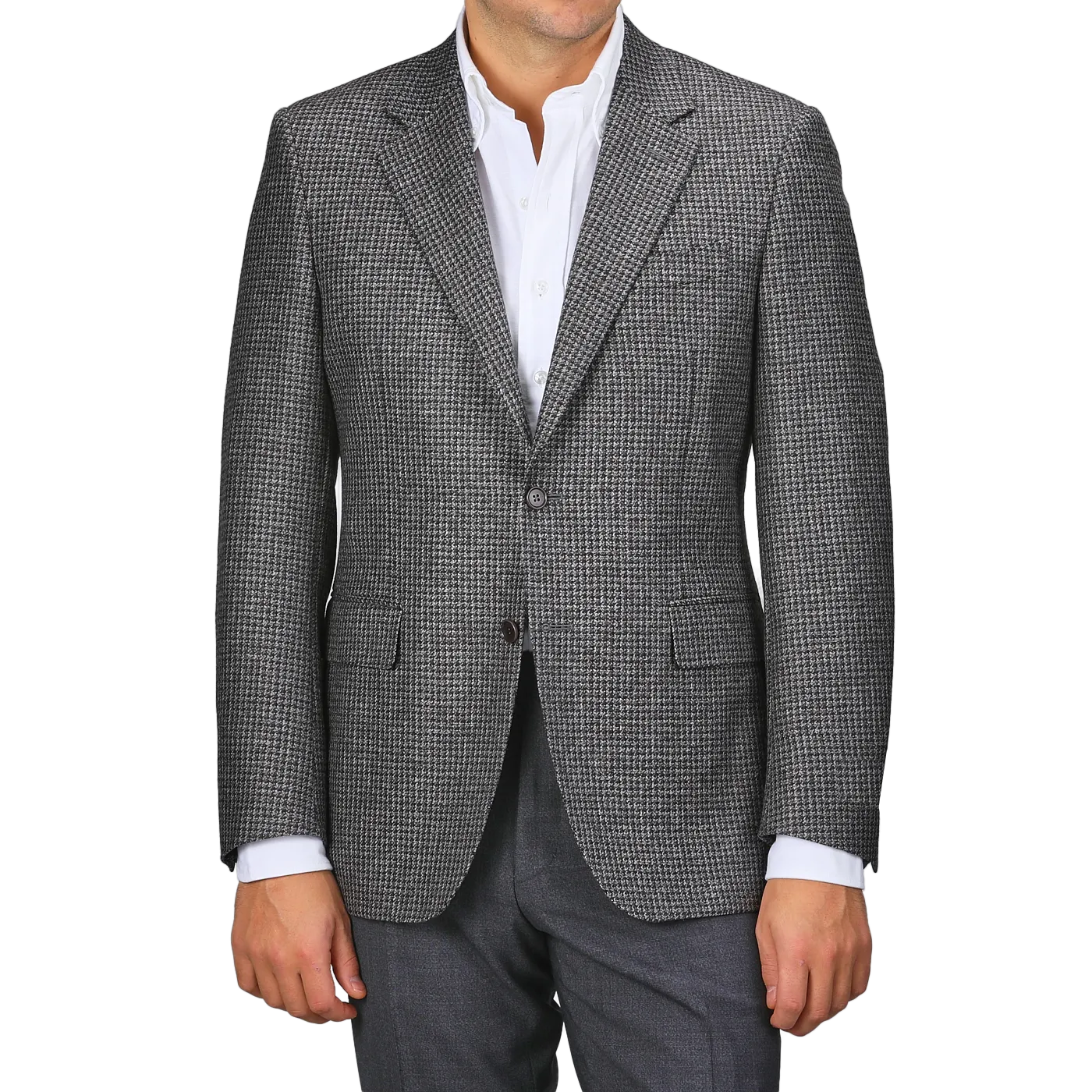 Grey Dogtooth Wool Drop 6 Blazer