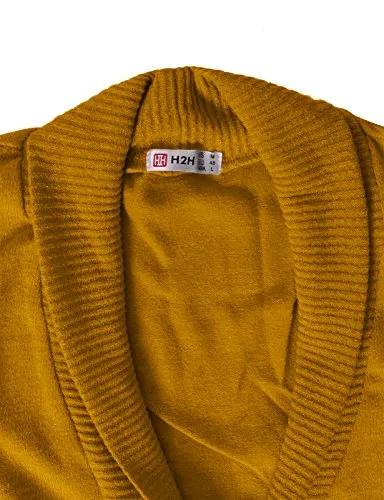 H2H Mens Casual Basic Shawl Collar Knitted Slim Fit Lightweight Vest MUSTARD US XL/Asia XXL (CMOV034)