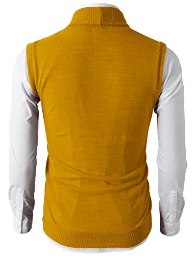 H2H Mens Casual Basic Shawl Collar Knitted Slim Fit Lightweight Vest MUSTARD US XL/Asia XXL (CMOV034)