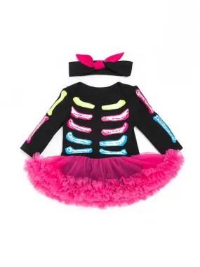 Halloween 2-piece Skeleton Romper Dress  Headband Set