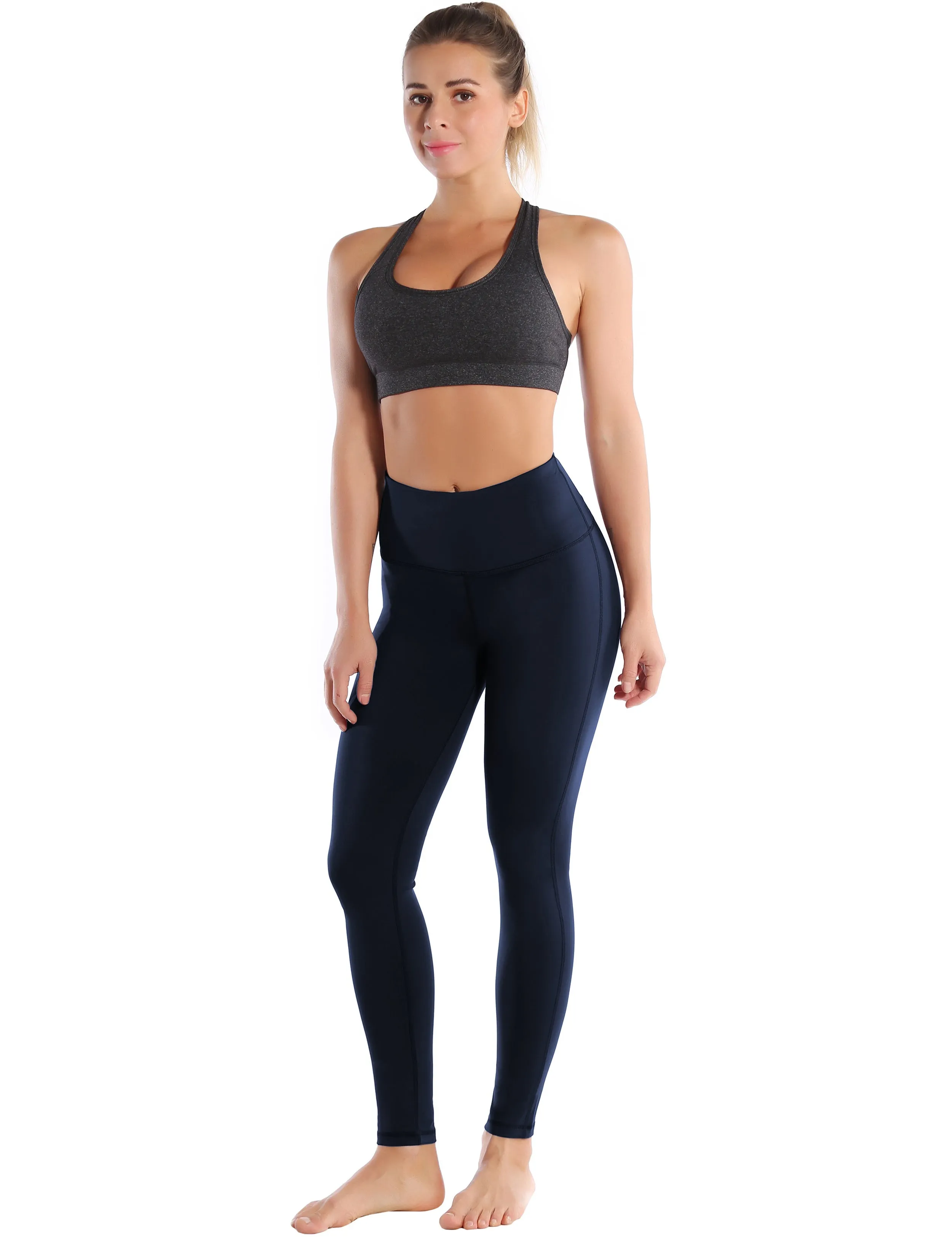 High Waist Side Line Running Pants darknavy_Running