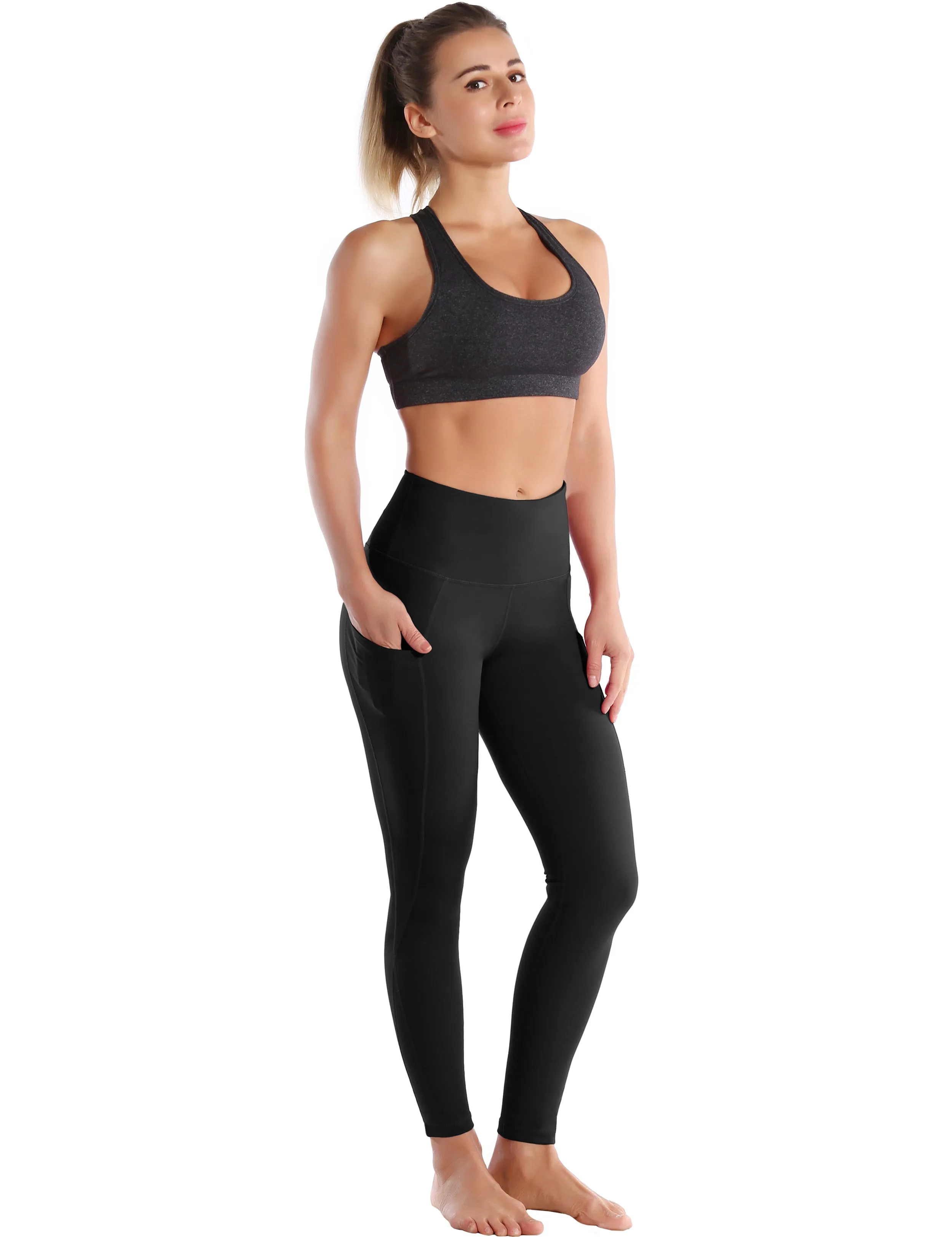 High Waist Side Pockets Jogging Pants jetblack_Jogging