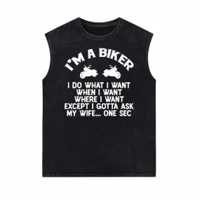 I’m A Biker Letters Motorcycle Vintage Washed Vest Top