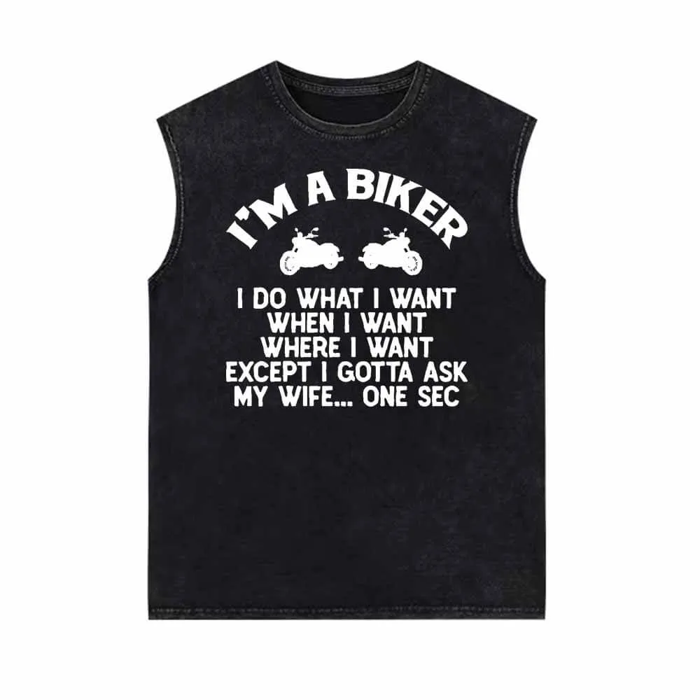 I’m A Biker Letters Motorcycle Vintage Washed Vest Top