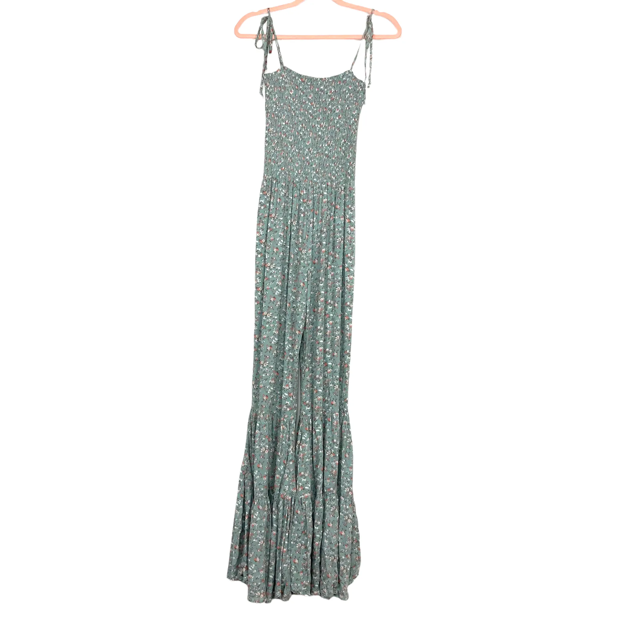 Impressions Blue Tiny Floral Print Smocked Bodice Jumpsuit with Flare Legs NWT- Size S