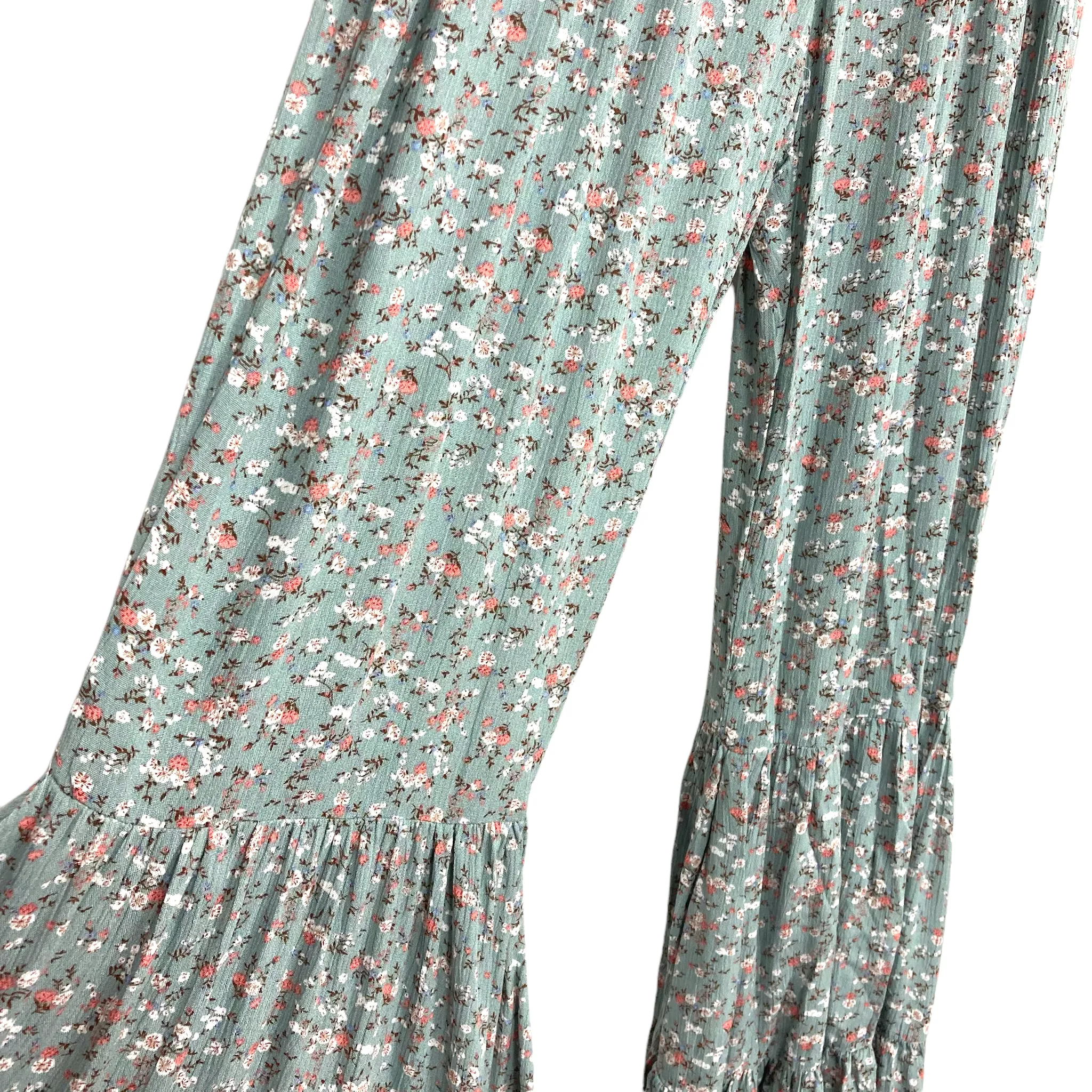Impressions Blue Tiny Floral Print Smocked Bodice Jumpsuit with Flare Legs NWT- Size S