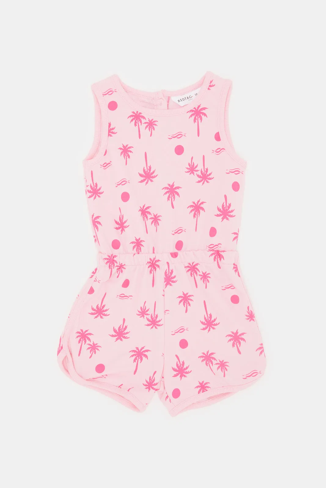 Infant Girls Pink Palm Printed Jumpsuit