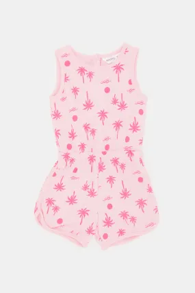 Infant Girls Pink Palm Printed Jumpsuit
