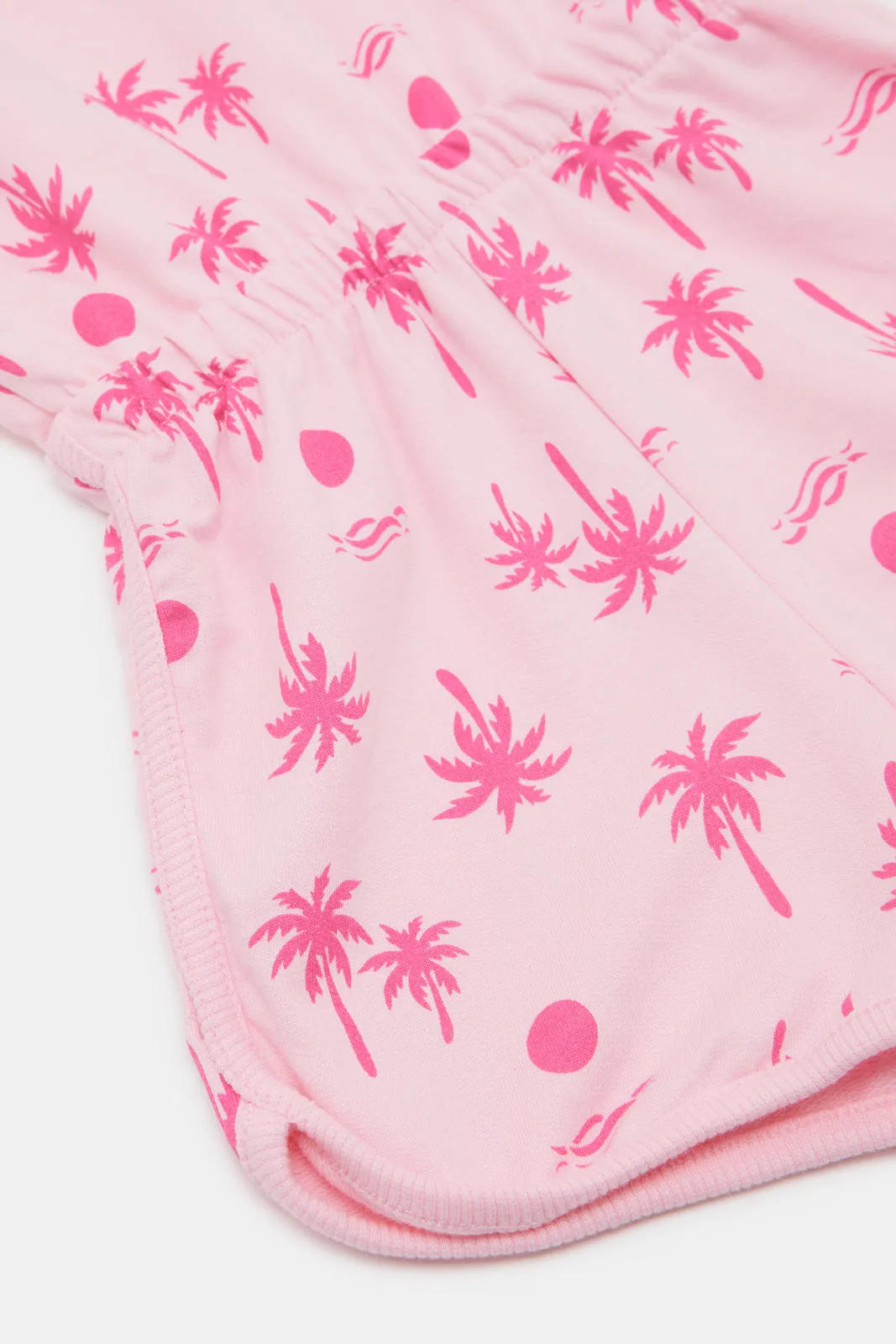 Infant Girls Pink Palm Printed Jumpsuit