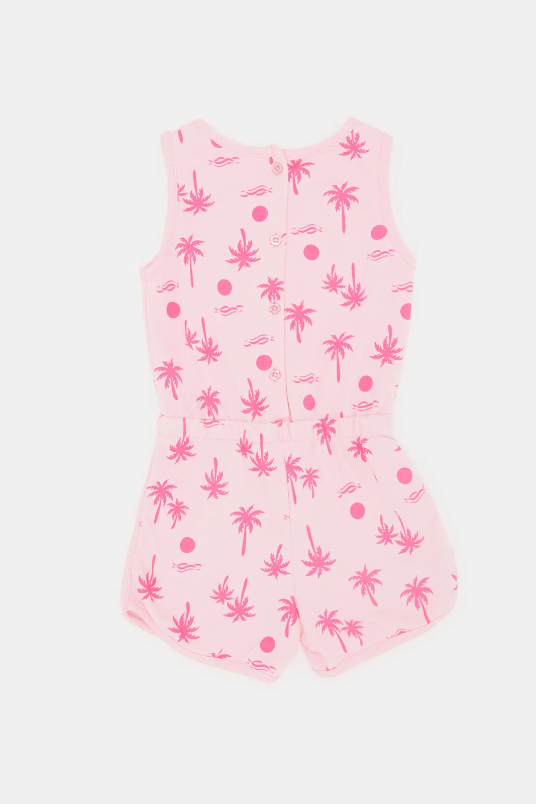Infant Girls Pink Palm Printed Jumpsuit