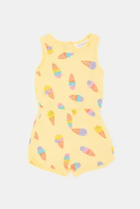 Infant Girls Yellow Ice Cream Printed Jumpsuit