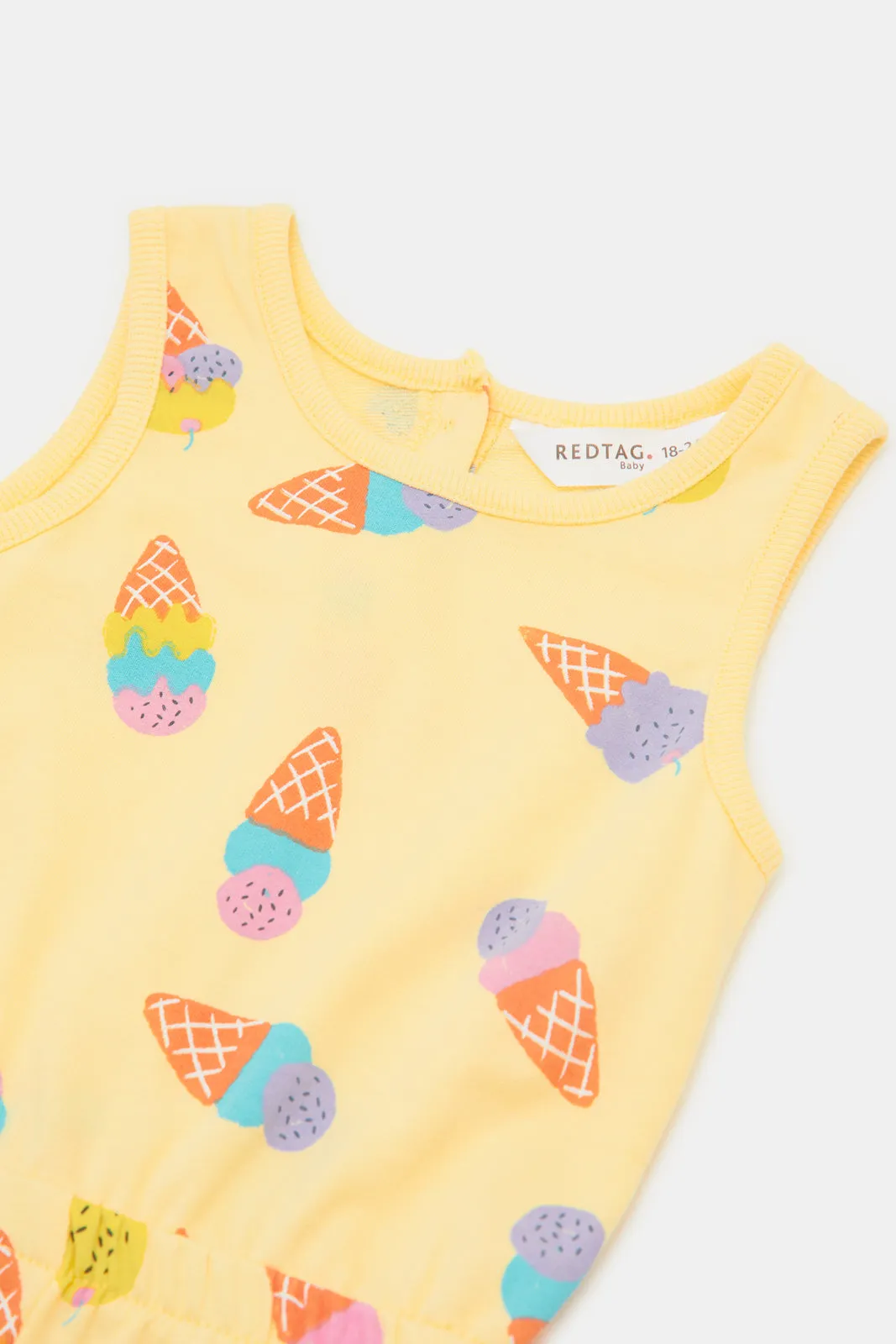 Infant Girls Yellow Ice Cream Printed Jumpsuit