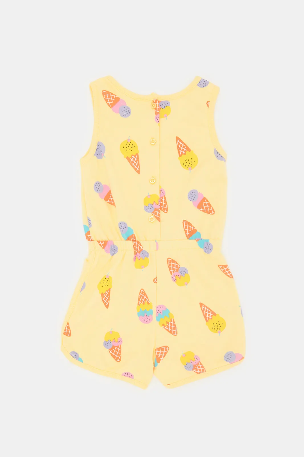 Infant Girls Yellow Ice Cream Printed Jumpsuit