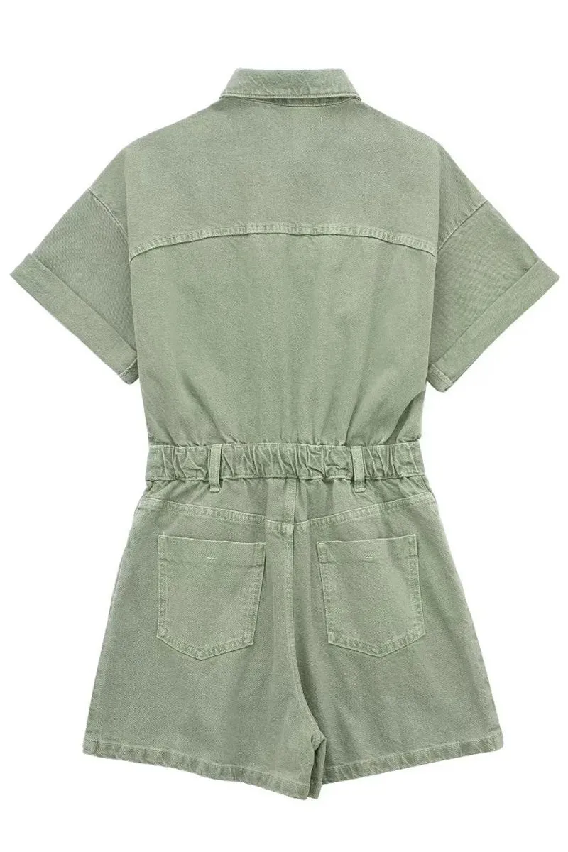JE141 Vintage Denim Cargo Rompers