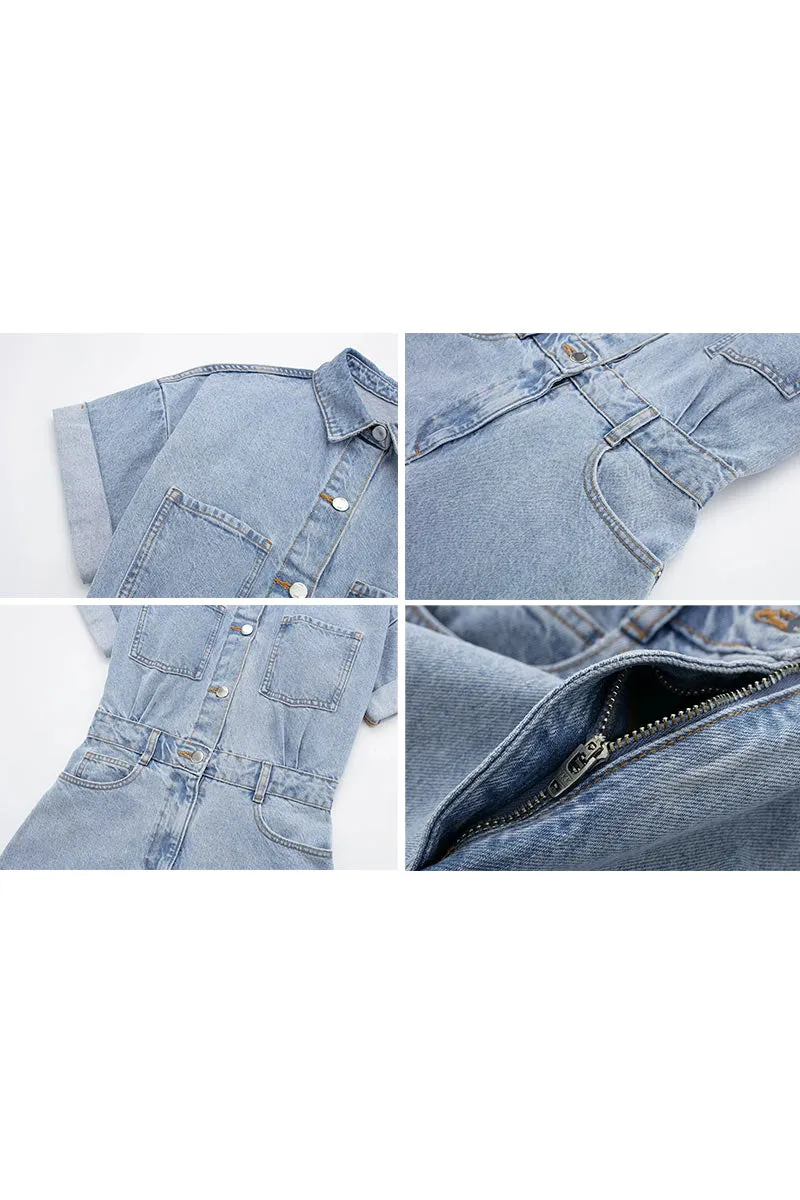 JE141 Vintage Denim Cargo Rompers
