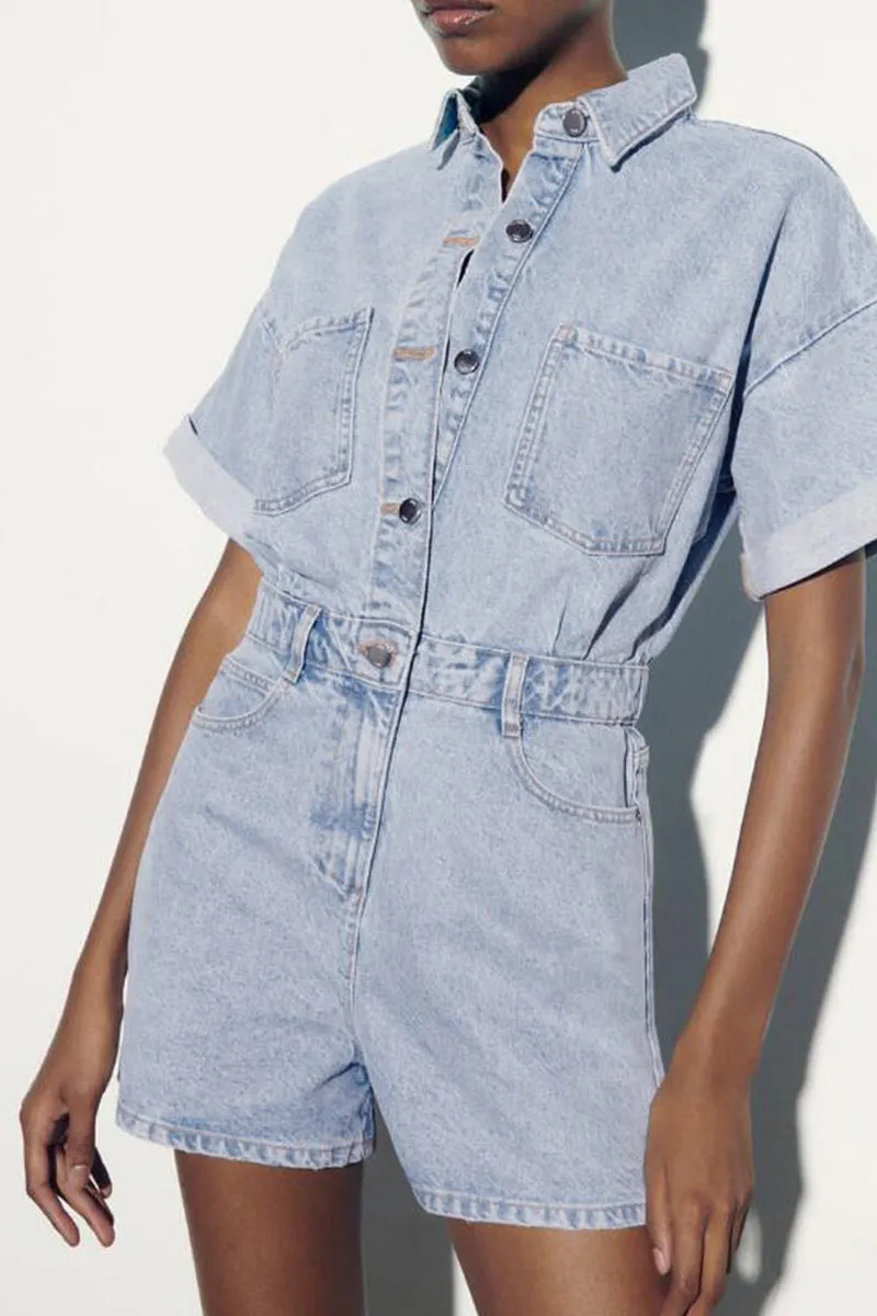 JE141 Vintage Denim Cargo Rompers