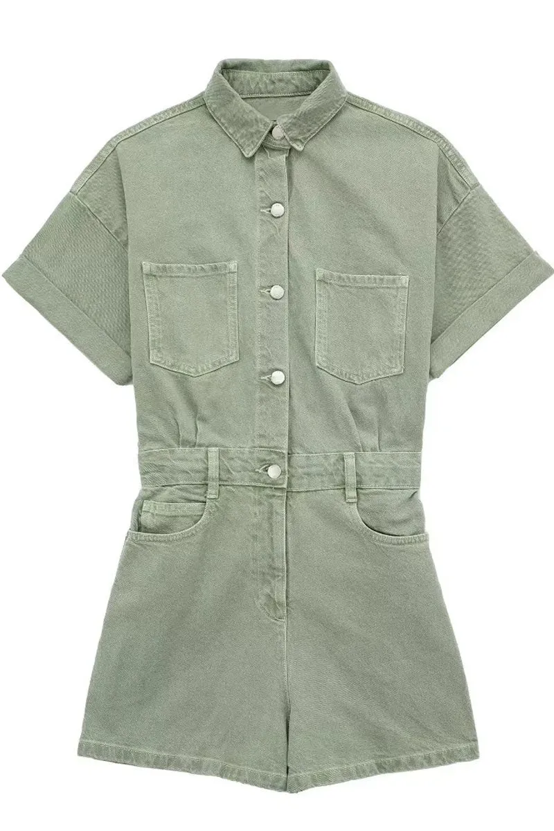 JE141 Vintage Denim Cargo Rompers